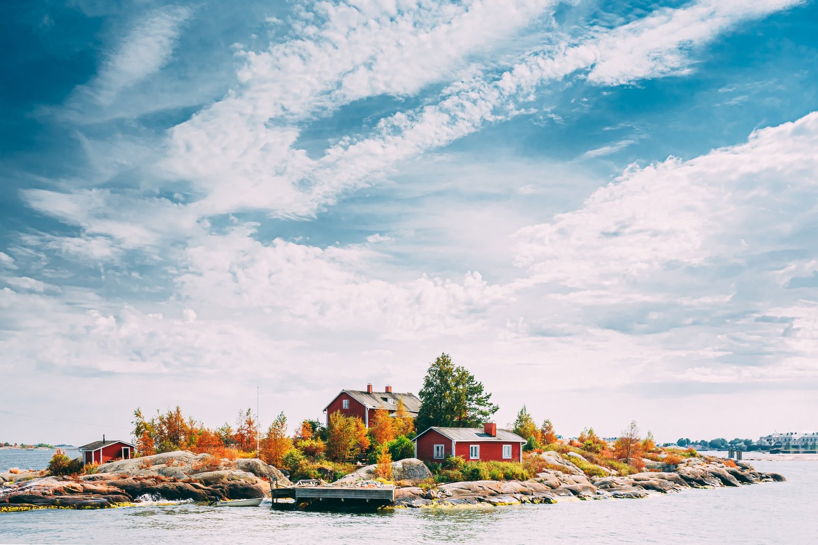 Suomi Or Finland. Beautiful Red Finnish Wooden Log Cabin House O