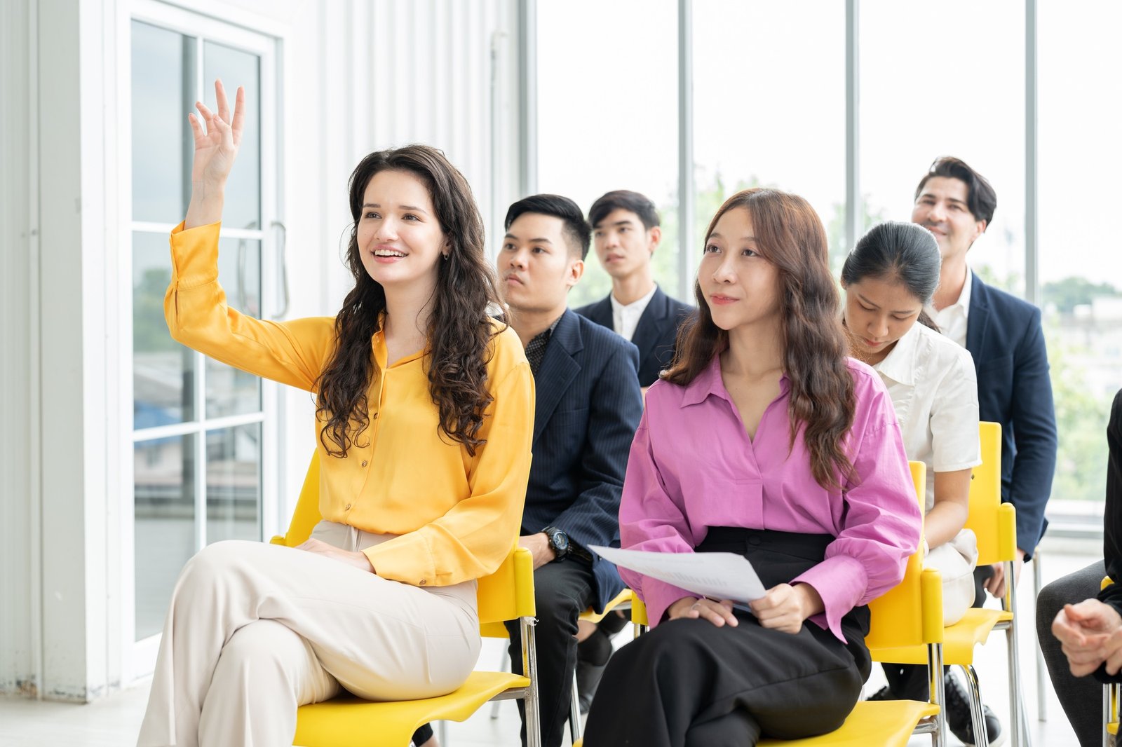 Businesspeople meeting and workshop seminar, business training, and coaching from executive speaker.